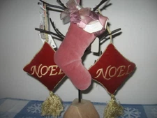 Lot of 3 Velveteen Ornaments by C&F Enterprises 8" NEW NOEL & Stocking