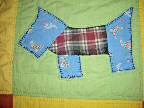 Antique Scotty Dog Animal Quilt - Patchwork - Hand Stitched 53 x 73" - Picture 4 of 15