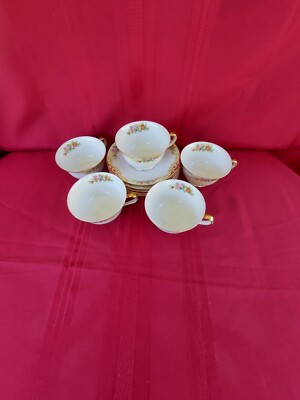  NORITAKE  IMPERIAL CHINA 5 FOOTED TEA / COFFEE CUPS & SAUCERS MADE IN JAPAN.