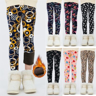 4-13Y Autumn Winter Children Trousers Warm Thicken Velvet Star Print Baby Girl