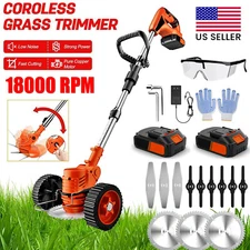 Cordless String Trimmer, Edger WeedWhacker Grass Eater Lawn Cutter w/2* Battery