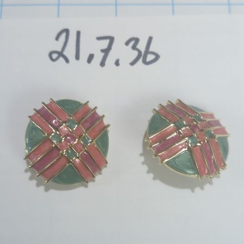 Unsigned Clip on Earrings Gold Tone Enamel Round … - image 1
