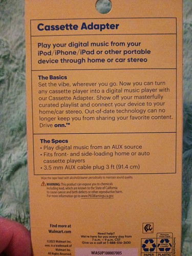 Onn. Cassette Audio Adapter 6Ft with AUX Cable, Play Digital Music from an AUX S - Picture 3 of 5