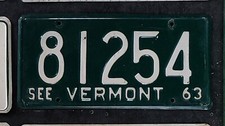1963 VERMONT LICENSE PLATE   #81254   NICE