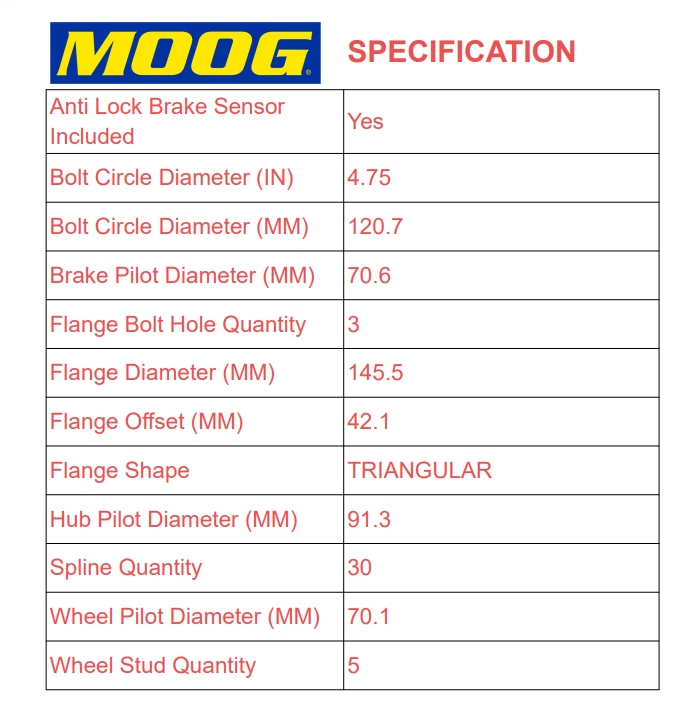 Cojinete de rueda trasera y buje MOOG 512153 para 04-08 Cadillac XLR Chevy Corvette Foto 3 de 4