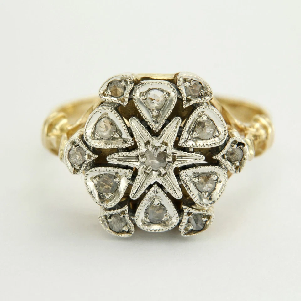 Bague en OR Jaune 14 Carats k et DIAMANT Style Ancienne 51 52 53 54 55 56 57 58  - Photo 2/4