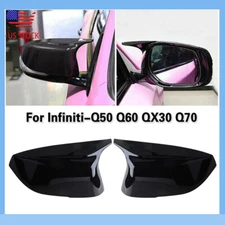 for Infiniti Q50 Q60 Glossy Black Rearview Mirror Cover Caps M3 Style 2014~2021