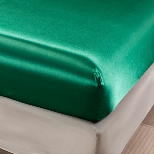3pc Satin luxury Solid Color Bed Fitted Sheet and Pillowcase Upscale Adjustable - Picture 17 of 28