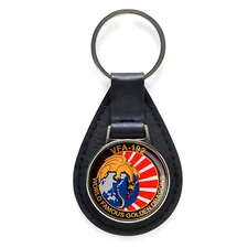 VFA-192 'World Famous Golden Dragons' Black Leather Keychain Silver Keyring