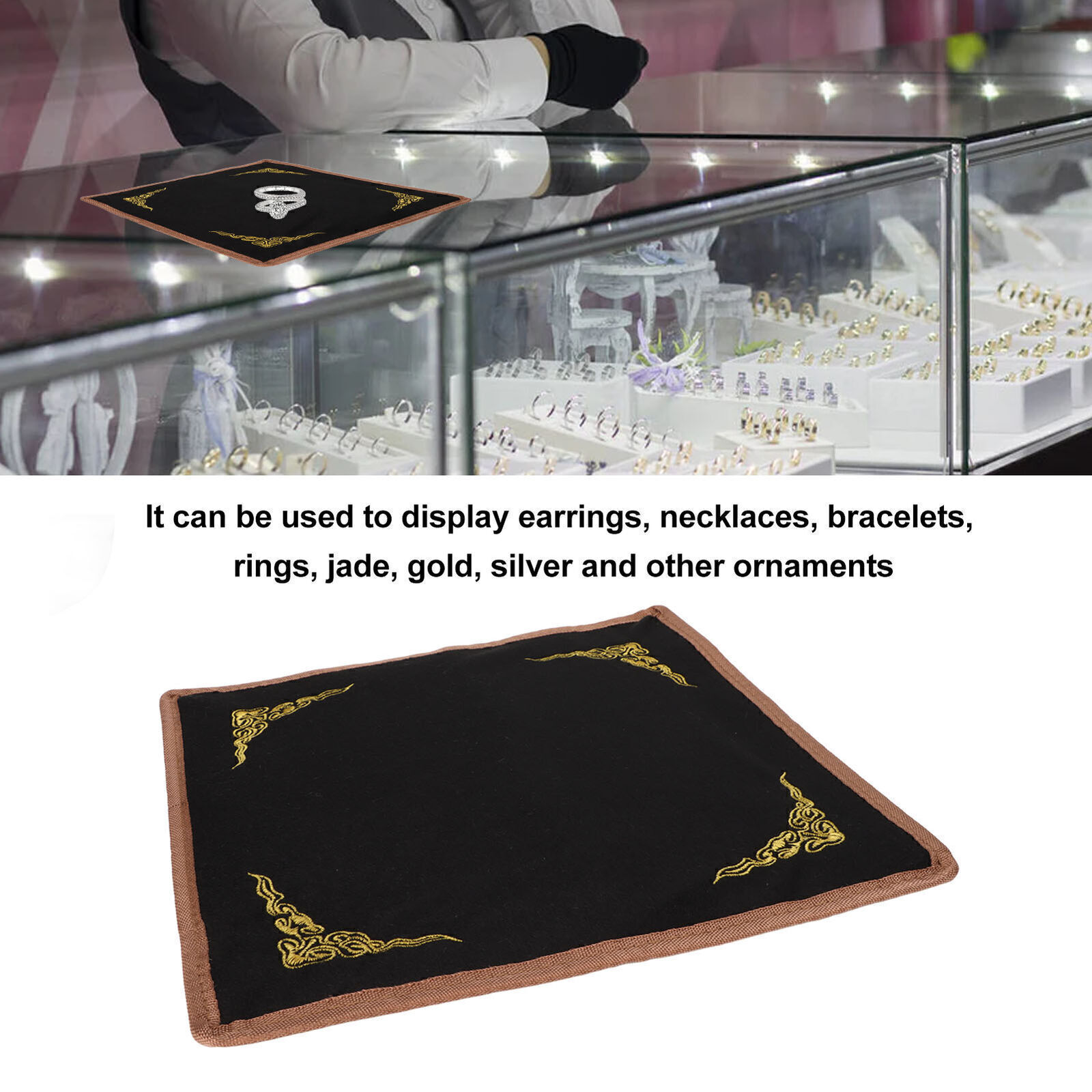 Jewelry Cloth Four Corner Embroidery Black and White Double Sided Velvet Cloth