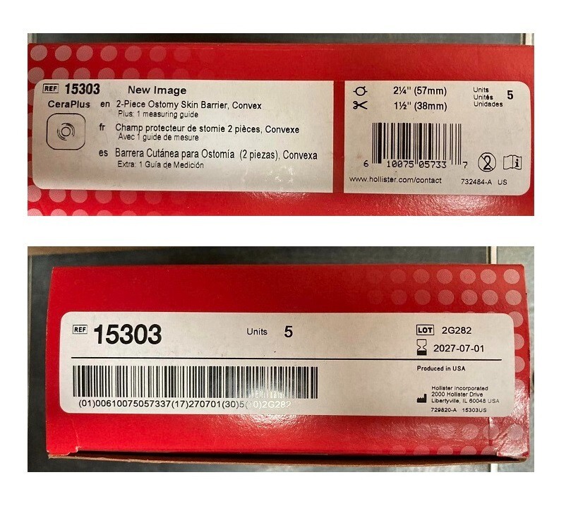 Hollister 15303 CeraPlus New Image Ostomy Convex Skin Barriers = Box of 5 Wafers eBay