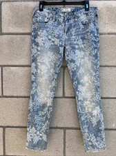 FREE PEOPLE Medium/Light Wash Floral Print 5 Pocket Skinny Jeans Womens sz W28
