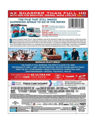 Jaws Blu-ray New Disc Anniversary Limited Edition 4K UHD Digital Horror Action - Foto 2 di 3