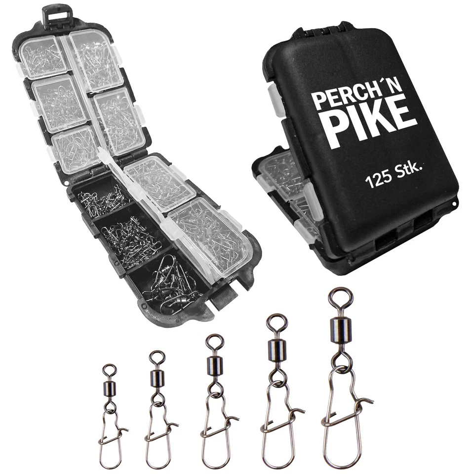 PERCH´N PIKE Angelwirbel im Set inkl. Box I Duo-Lock Snap, 8 - 28kg I Angel Wirbel Set