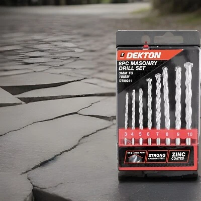 DEKTON 8pc Masonry Drill Bit Set 3-10mm Wall Stone Concrete Brick Drills Masonary Bits