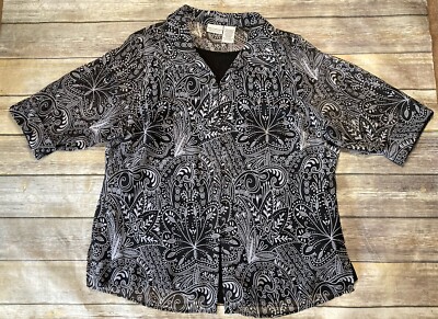 WHITE STAG Women's 3/4 Sleeve Button Up Black White Blouse Top Size 18W/20W