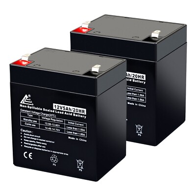 12V 5AH Sealed Lead Acid AGM VRLA Rechargeable Batteries - 2 Pack