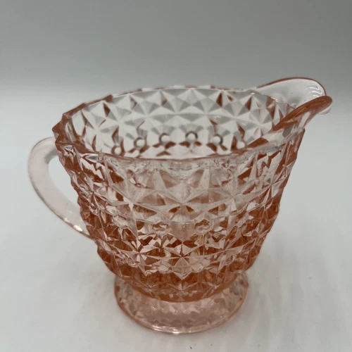 Vintage Jeanette Pink Depression Glass Creamer with handle and spout 3" x 3 5/8”