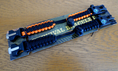 iRainy 2 Stück Survival Armband Notfallpfeife, Kompass, Feuerstab, Feuerschaber etc.