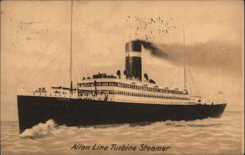 Antiker 1911 Allan Line Turbinendampfer DAMPFSCHIFF SCHIFF S.S. VIKTORIANISCH PC