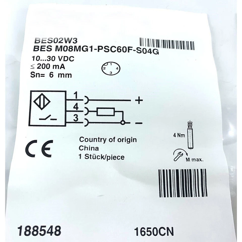 New For BES02W3 BES M08MG1-PSC60F-S04G Inductive Proximity Sensor Replacement - Image 3 of 3