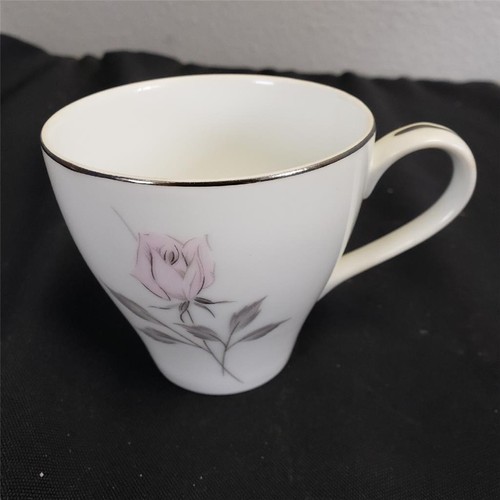= Mikasa Fine China Coffee Tea Cup With Handle Silver Trim Rose Madeleine 5673 - Picture 4 of 4