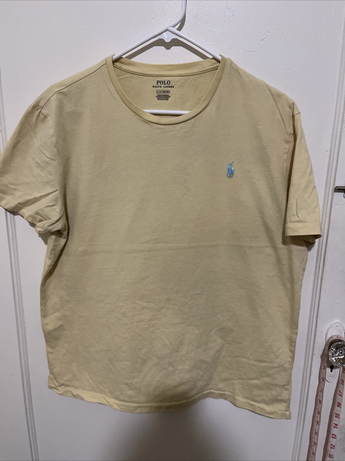 PONY Polo Ralph Lauren T Shirt Uomo Grande Manica Corta Giallo Cotone Tinta Unita con Cavallo