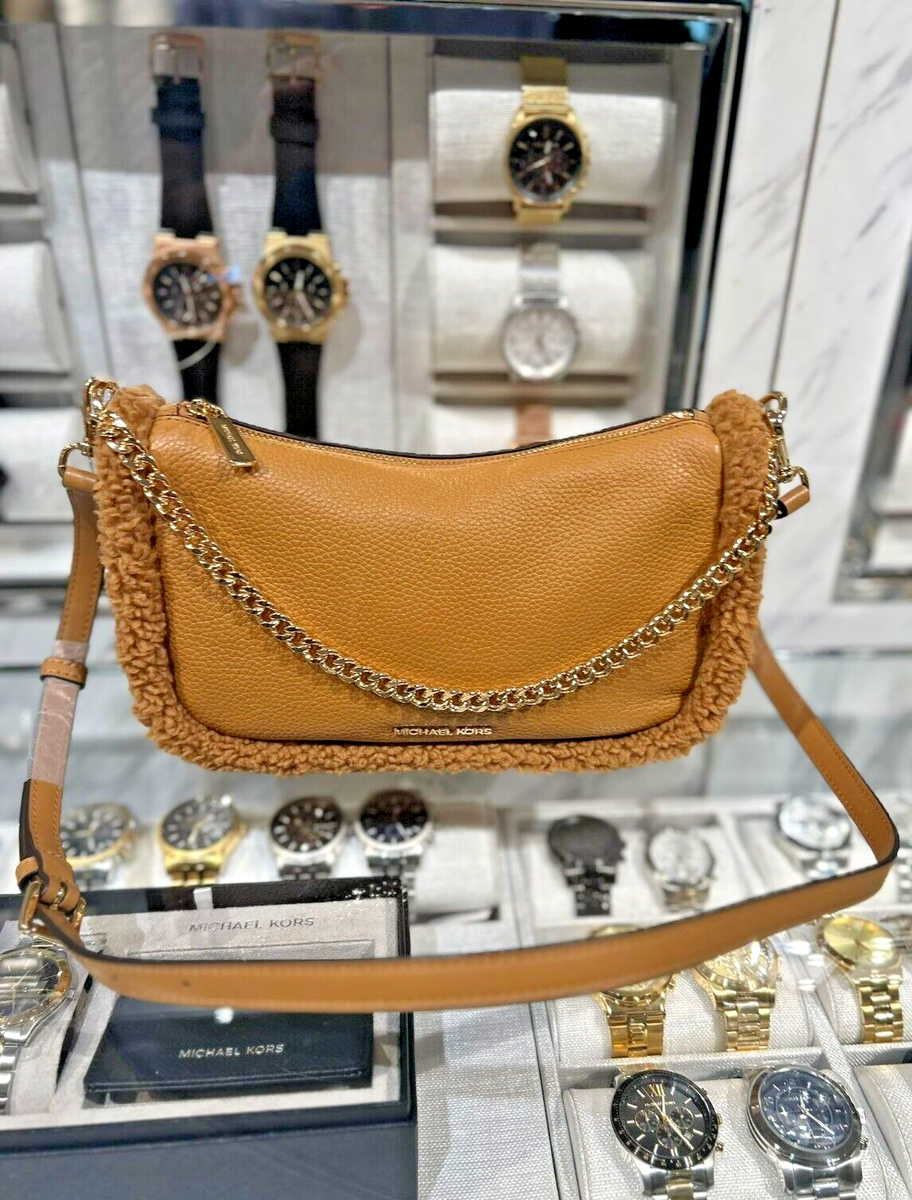 Michael Kors Carmela MD Shearling Leather Pouchette Crossbody Bag