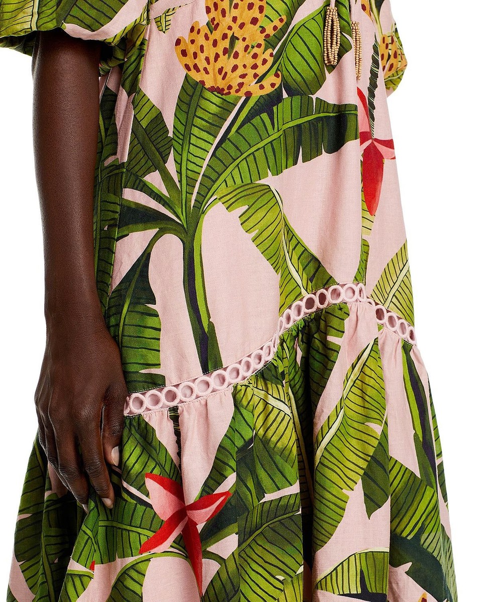 chinese dress ladies Pink Banana Leaves Maxi Dress  FARM Rio