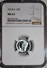 NGC MS-63 1918-S Mercury Dime, Cartwheeling, Blast-White specimen!
