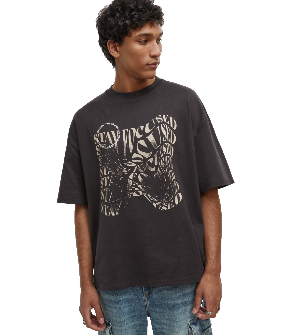 Mode of One Men's Oversized-Fit Graphic T-Shirt Jet Grey LARGE