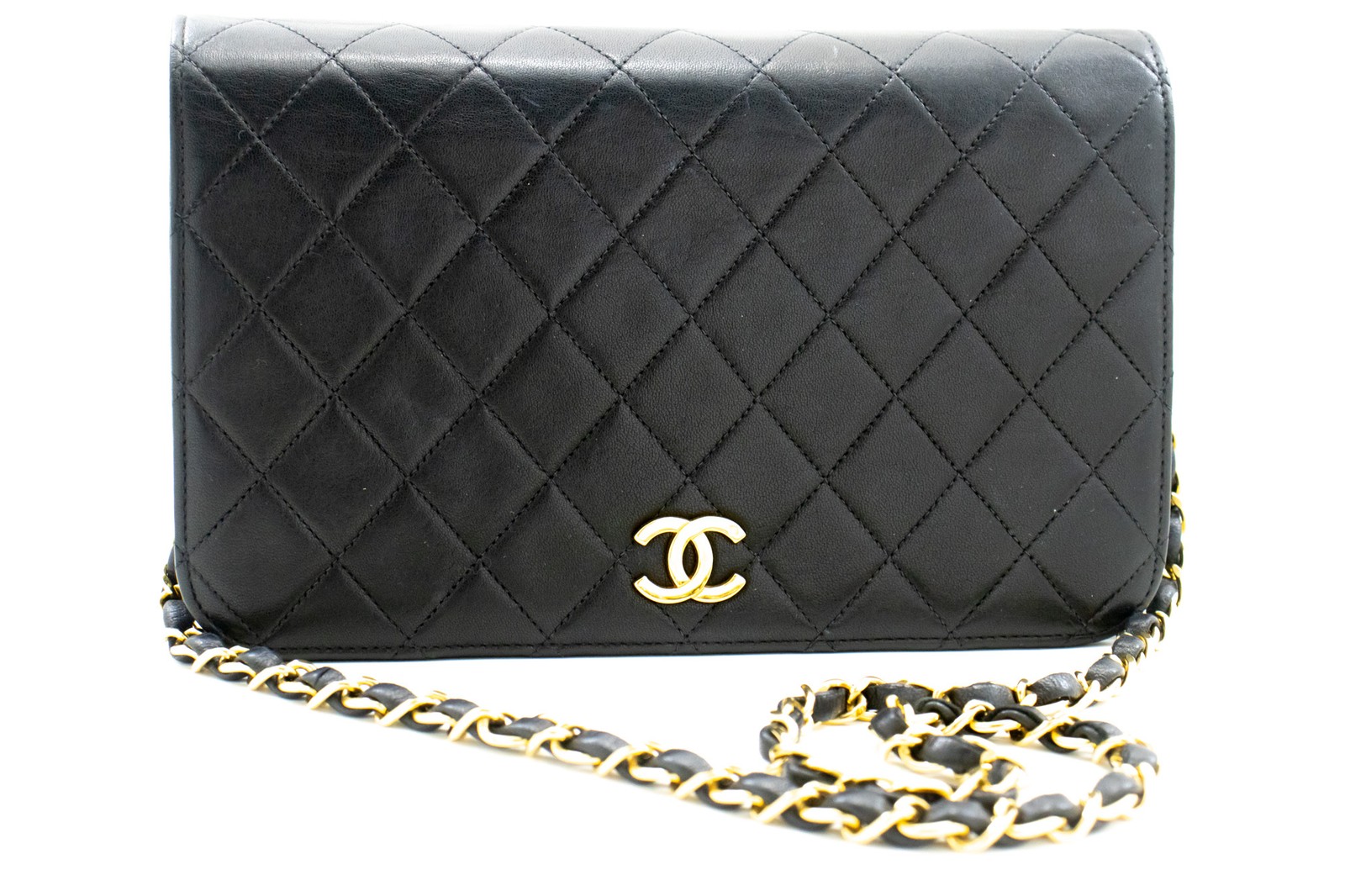 Chanel Full Flap Black Leather Shoulder Bag Authentic