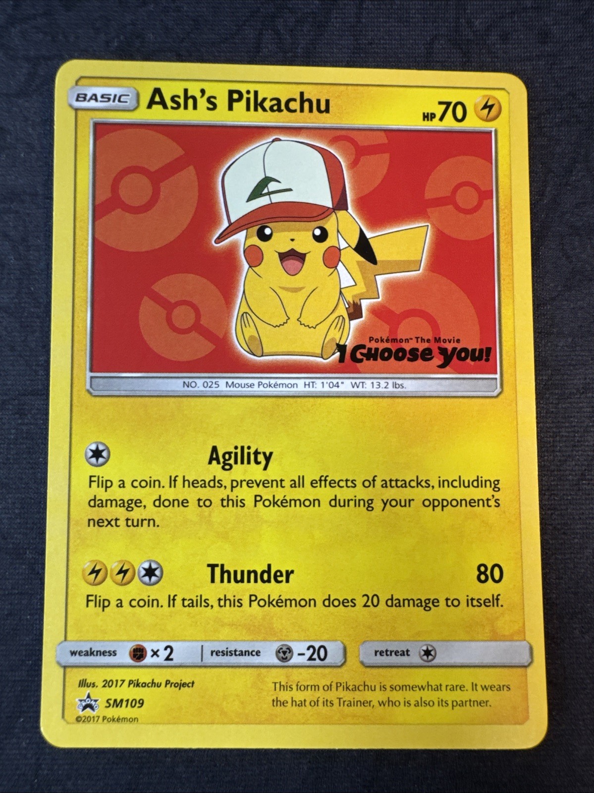 Ash's Pikachu SM109 Sun & Moon Black Star Promo Pokemon