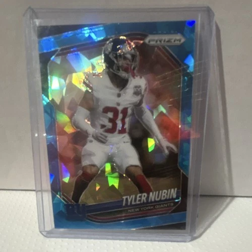 Panini 2025 Prizm Tyler Nubin #250 New York Giants Blue Cracked Ice /99 RC