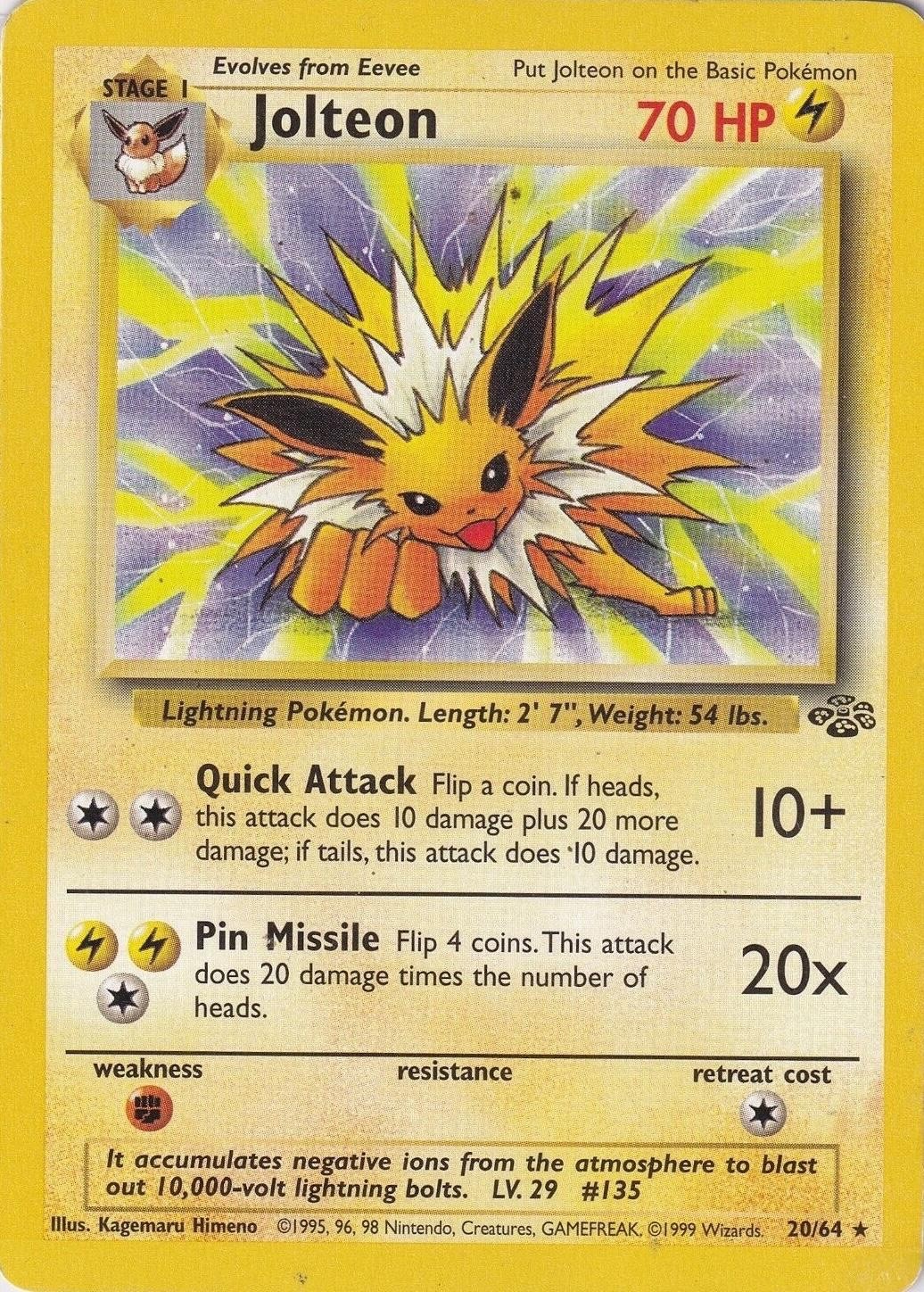 Pokémon TCG - Jolteon - 20/64 - Rare Unlimited - Jungle Unlimited [Heavy Play]