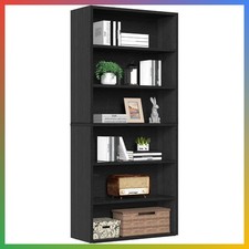 6 Shelf Bookcase Black Wood Grain Open Display Bookshelf Storage Organizer