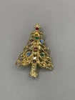 Vintage Signed EISENBERG ICE GoldTone Rhinestones Christmas Tree 1.7” Brooch Pin