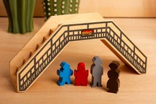 Vintage 80s BRIO Wooden Railway Foot Bridge and family figures 3568 / 33568