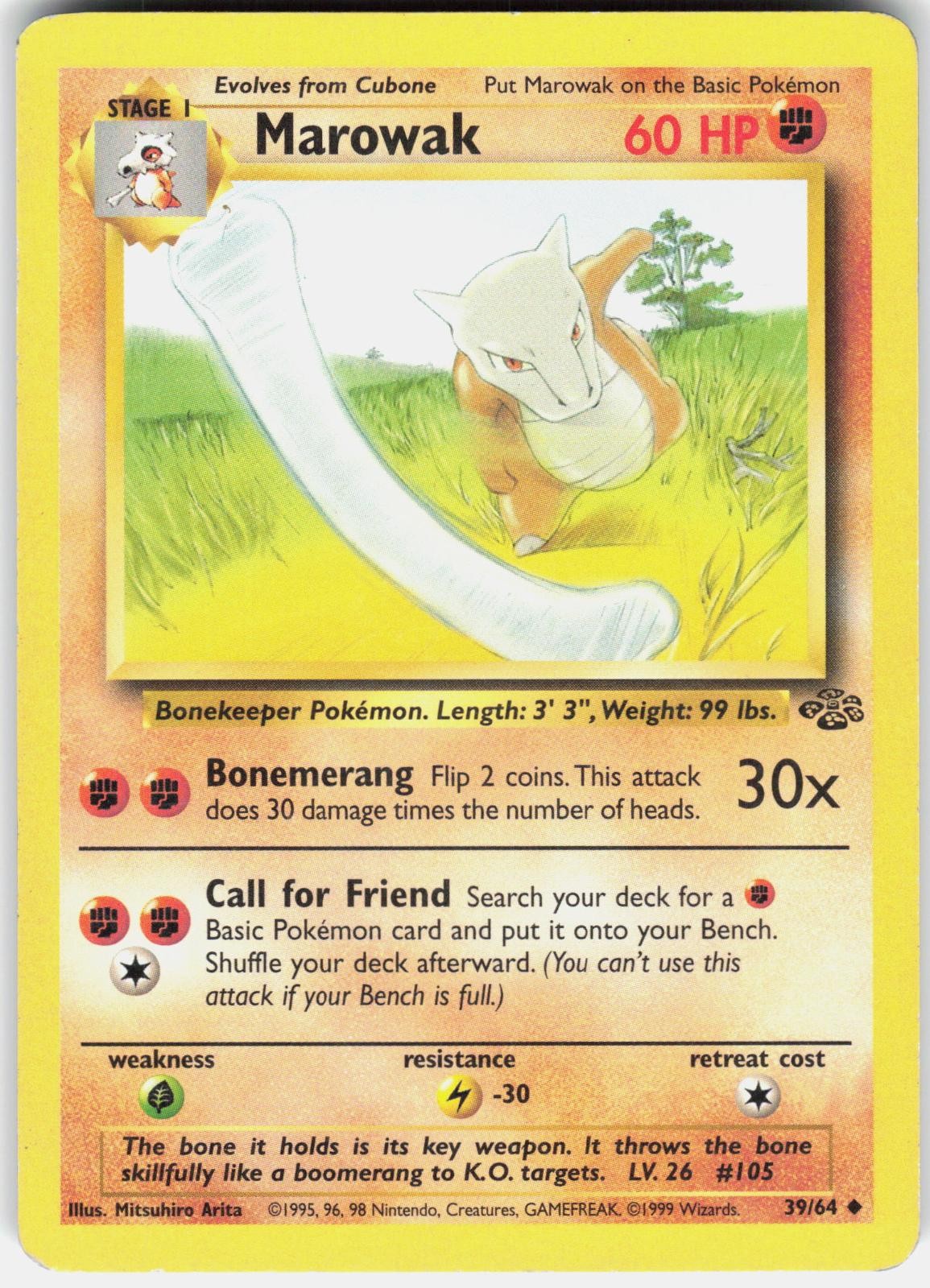 Marowak 39/64 Uncommon Jungle Pokemon Unlimited Moderately Played