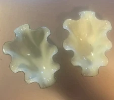 Vintage Goa France Limoges Salt Cellar/Dip Set - Porcelain Oyster Shell, Ruffled