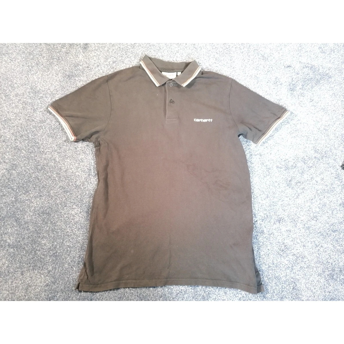 Carhartt Polo Negro Pequeño Trabajo En Progreso Wip Manga Corta 100% Algodón