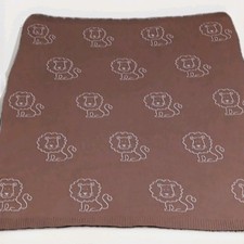 Norry Design Lion Theme Cotton Crib Blanket Brown Cream 38x33" Reversible Soft