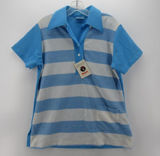 VTG King Louie Polo Shirt Women 38 Blue 70s Bowling Shirt Rockabilly Medium NWT 