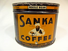 VINTAGE 1930's SANKA COFFEE ADVERTISING 1 lb TIN CAN "FULL SEALED" KEYWIND LID — photo 4