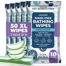 Body Wipes For Adults Bathing No Rinse 50pc XL - Ultra Thick Shower Wipes For...
