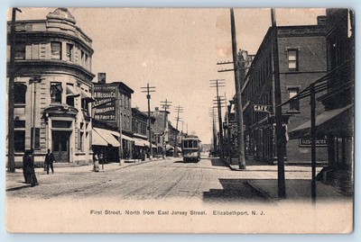 c1905 Elizabethport New Jersey Postcard First Street North Jersey Street Trolley