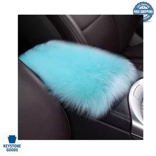 Blue Faux Sheepskin Car Armrest Cover For Winter Comfort Protection