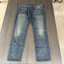 Lucky Brand 121 Heritage Slim Jeans Men 36x32 Blue Wash Factory Distressed Denim