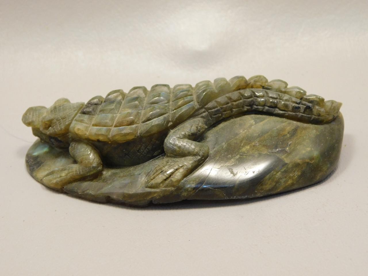 Crocodile or Alligator Figurine Labradorite Gemstone 4.3 inch Carving #O65