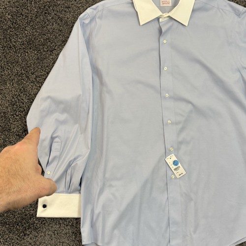 Brooks Brothers Stretch Shirt Mens 17-36 Madison Fit Blue French Cuff - Picture 7 of 15